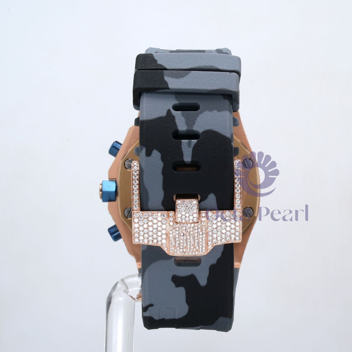 Round Moissanite Military Style Silicone Straps Wrist Watch