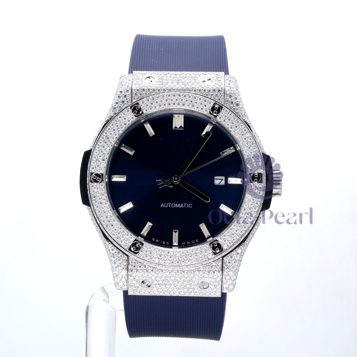 Round Moissanite Classic Fusion Blue Silicone Belt Watch