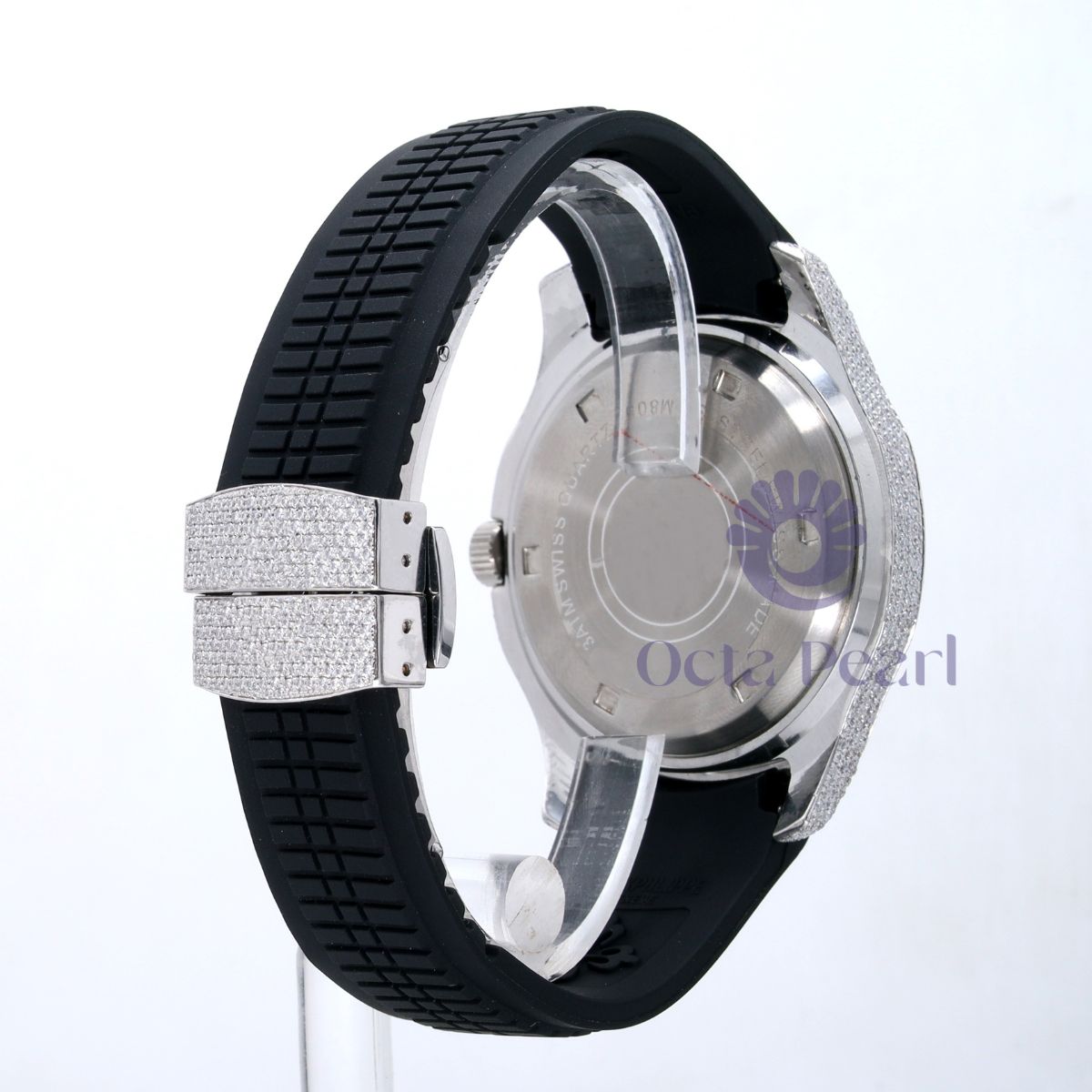 Round Moissanite Iced Out Stylish Black Silicon Strap Watch