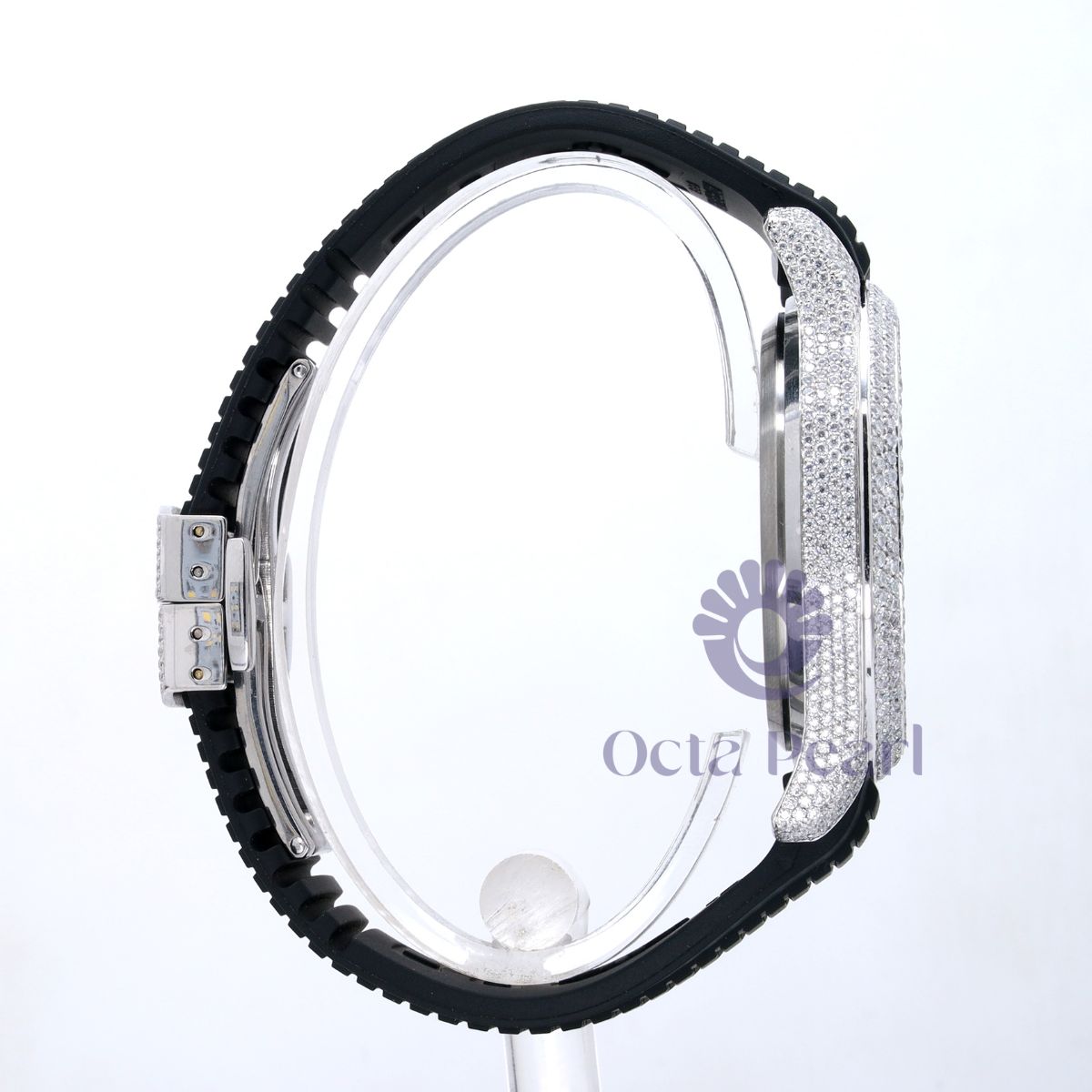 Round Moissanite Iced Out Stylish Black Silicon Strap Watch