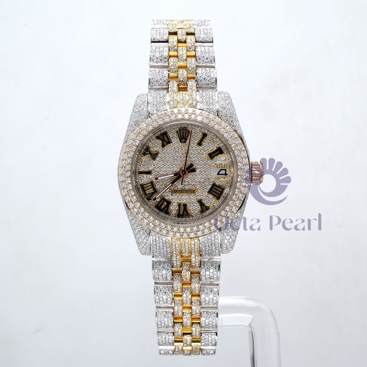 Fully Iced Out Hip Hop Round Moissanite Ladies Wrist Watch