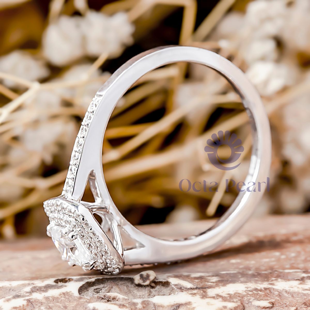 Cushion Moissanite Double Halo Engagement Ring