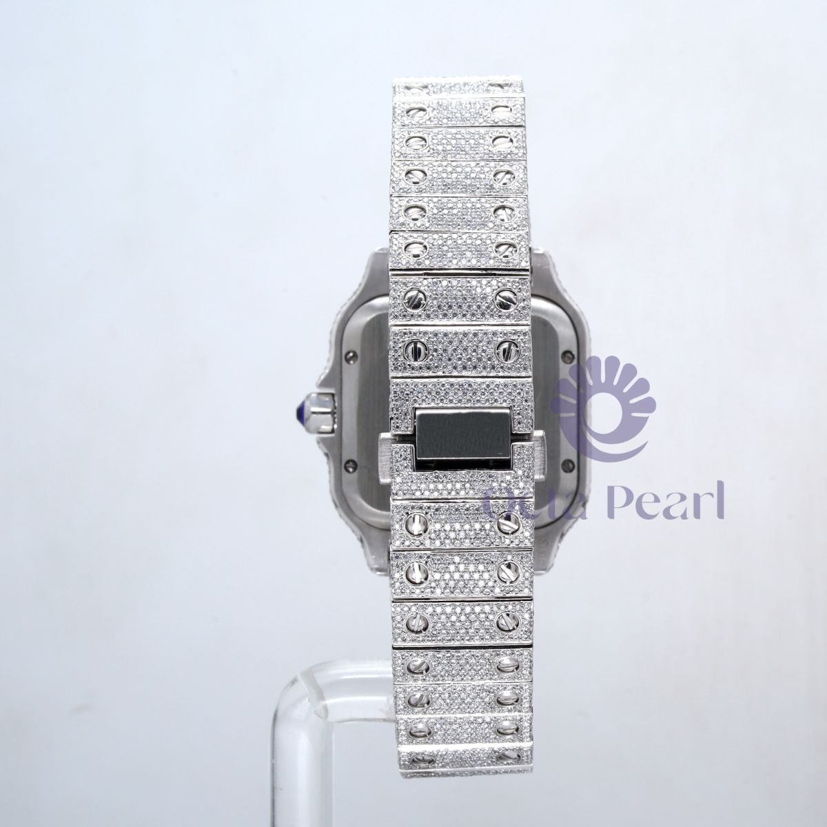 Fully White Iced Out Round Moissanite Studded Roman Dial Watch
