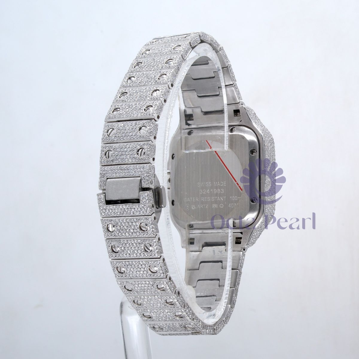 Fully White Iced Out Round Moissanite Studded Roman Dial Watch