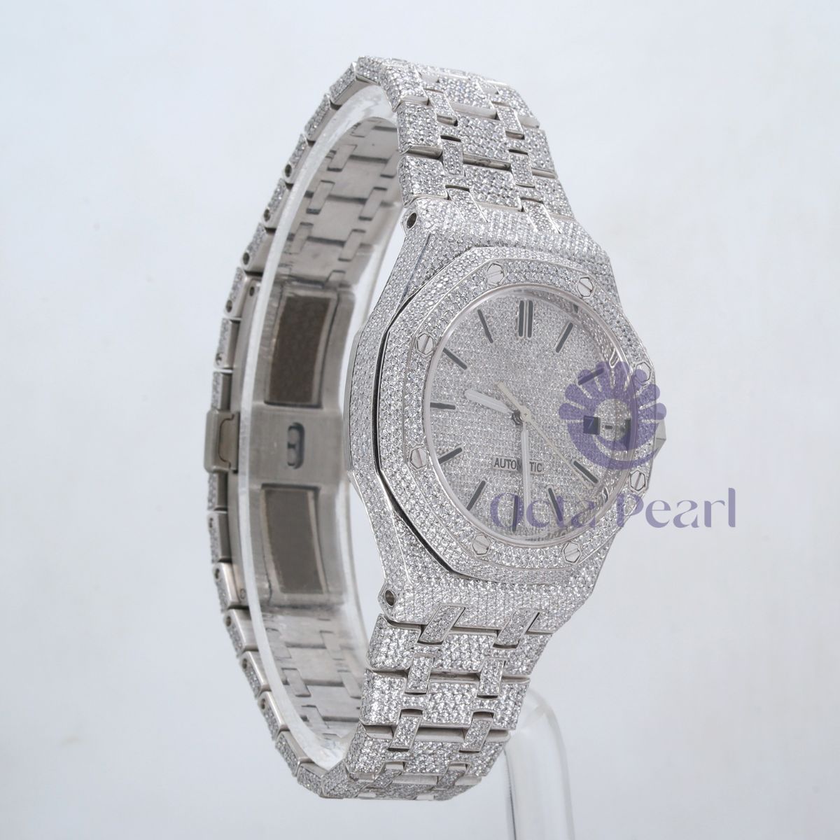 Fully Iced Out Round Moissanite Studded Automatic Watch