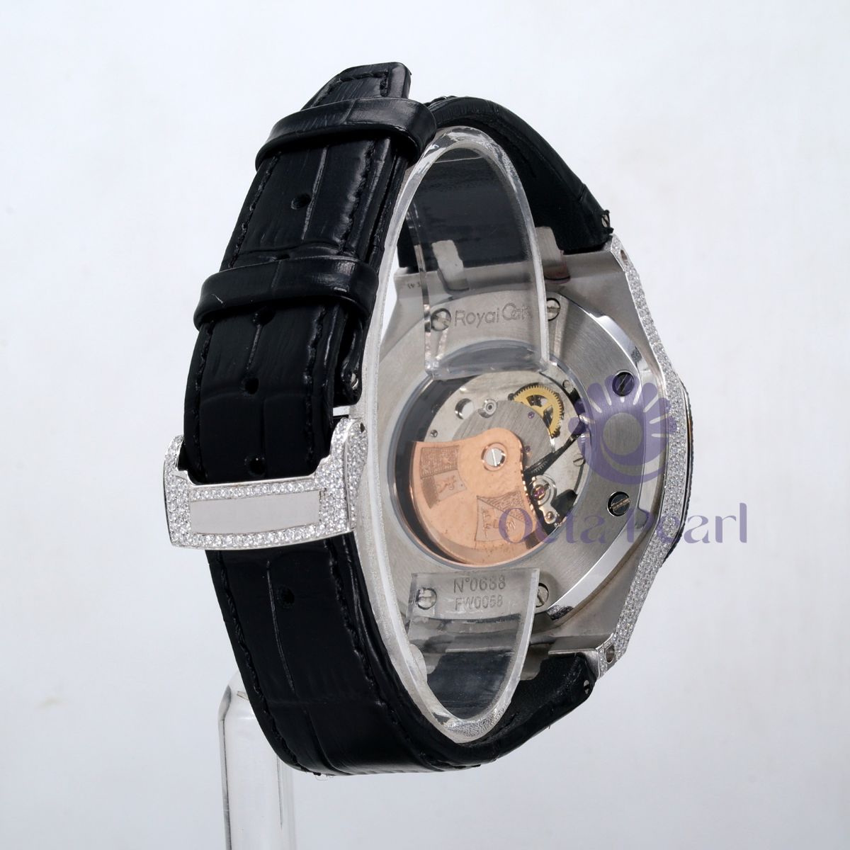 Hip Hop Iced Out Round Moissanite Black Leather Belt Watch